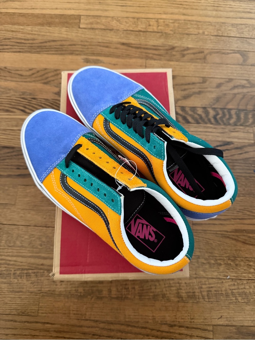 Vans Multi-Panel Blue Teal and Yellow Old Skool Sneakers